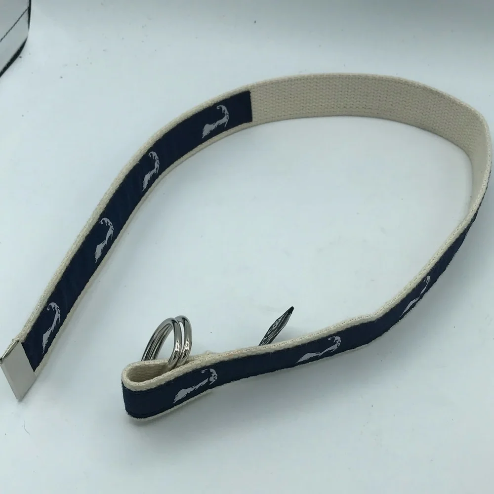 Chatham T Co Cape Cod MA Boys Youth Canvas Fabric‎ Print Belt Small Blue D Ring